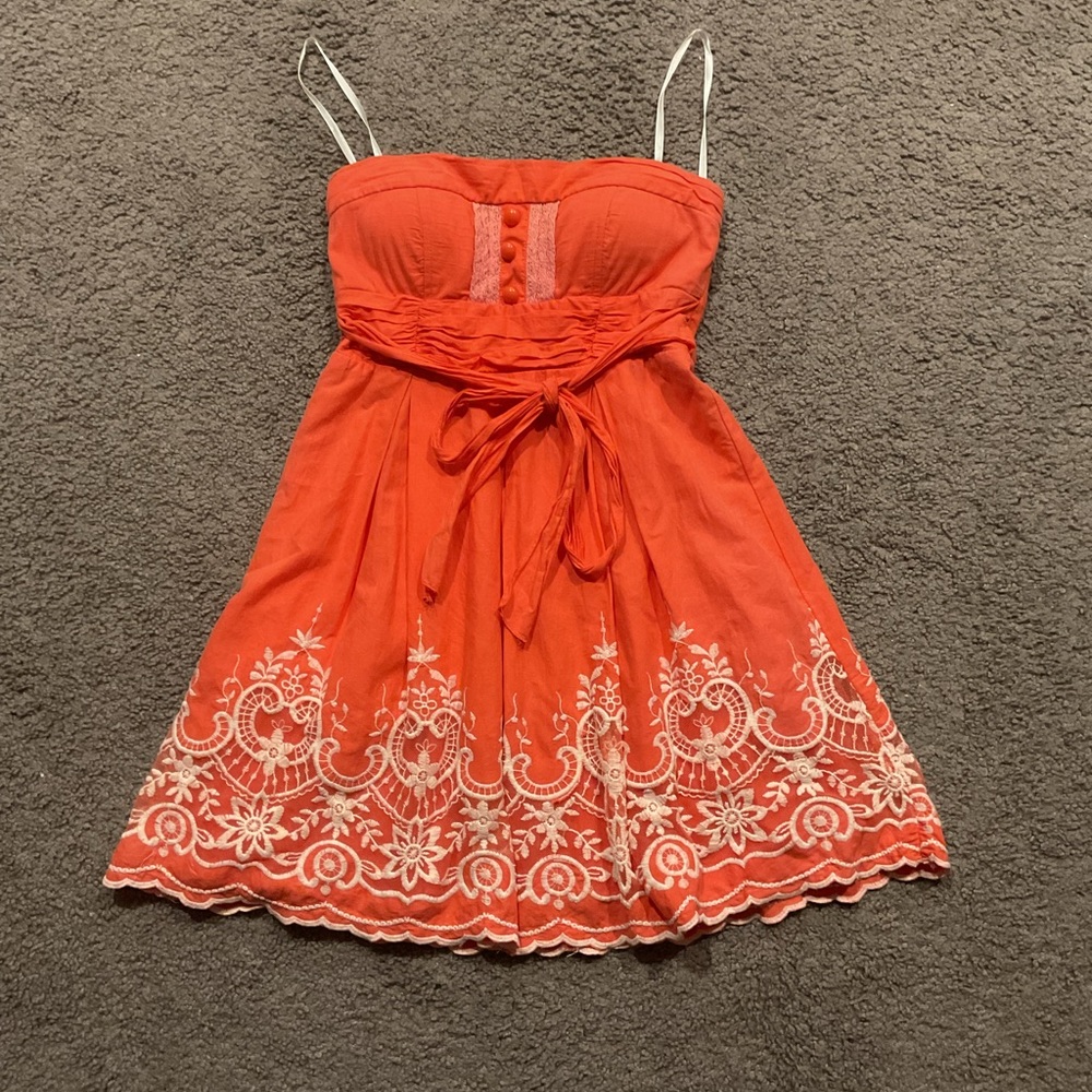 City Triangles Vintage Embroidered Orange Halter Mini Dress Hippie Y2K Fairy, 7